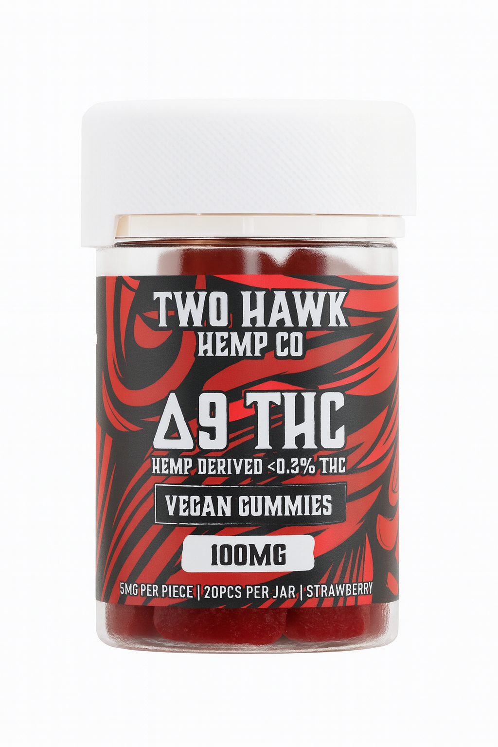 Two Hawk Hemp Vegan Delta 9 Gummies 100mg Strawberry