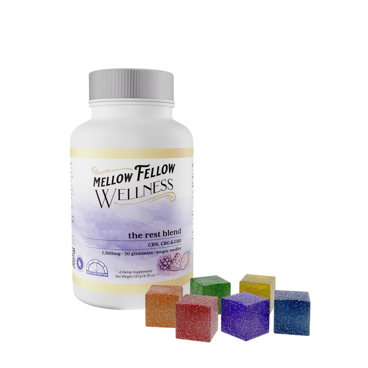 Mellow Fellow Wellness - Gummies - 1500mg - Rest Blend - Tropic Medley Best Sales Price - Gummies