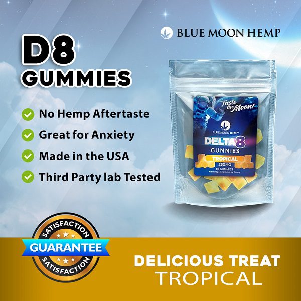 Blue Moon Hemp Delta 8 Tropical Fruit Gummies 250mg (10ct) Best Sales Price - Gummies