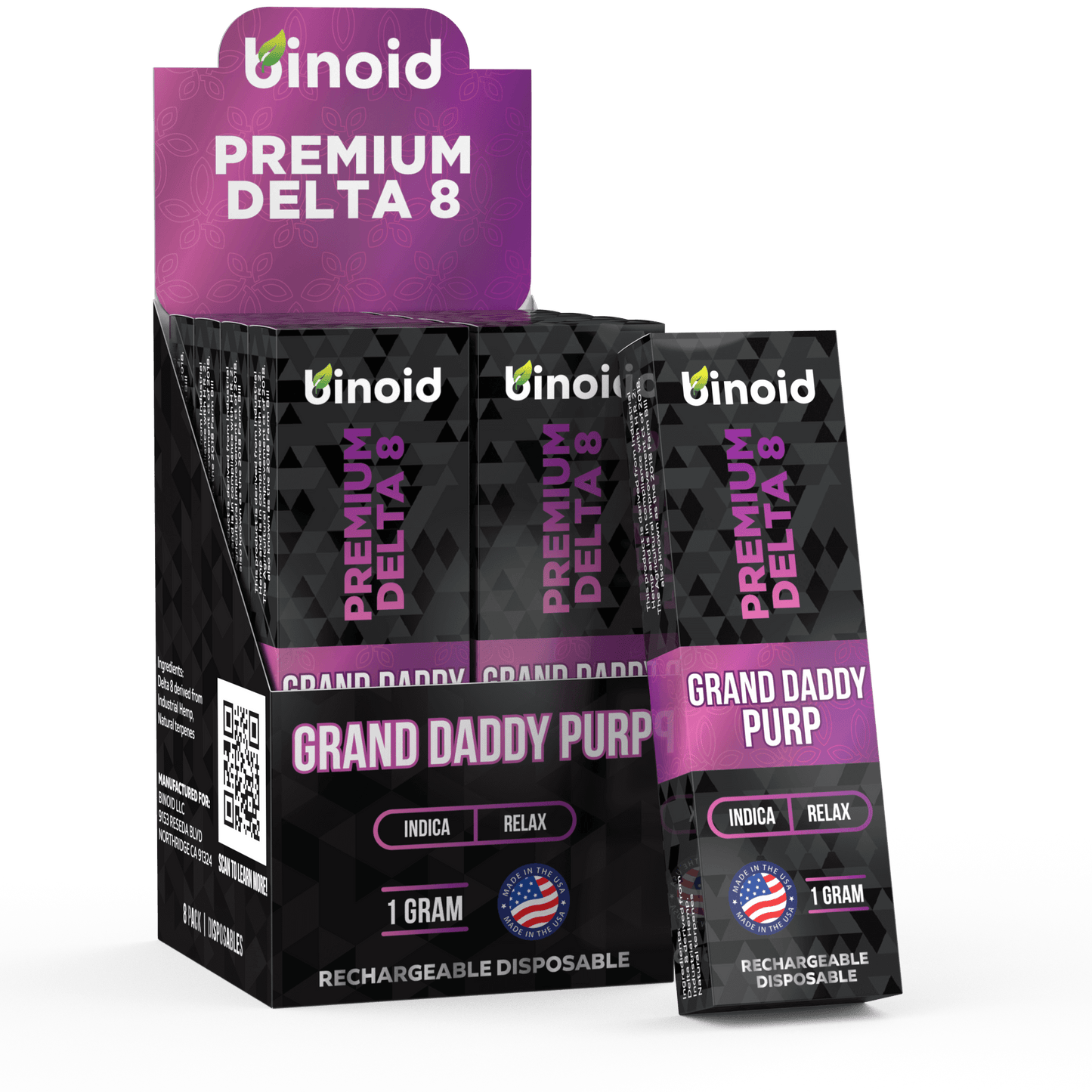 Binoid Delta 8 THC Vape Cartridge - Grand Daddy Purp Best Sales Price - Vape Cartridges