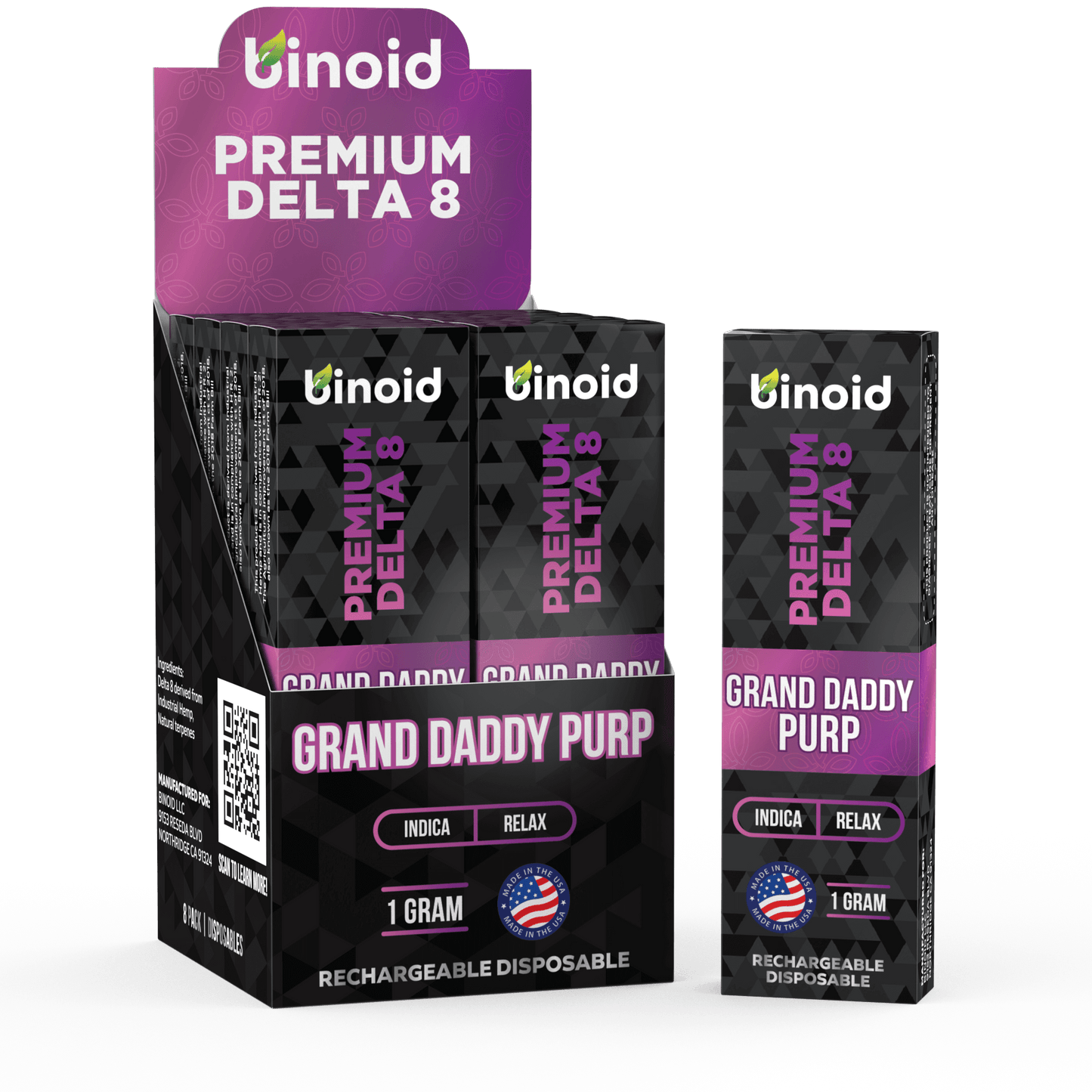 Binoid Delta 8 THC Vape Cartridge - Grand Daddy Purp Best Sales Price - Vape Cartridges