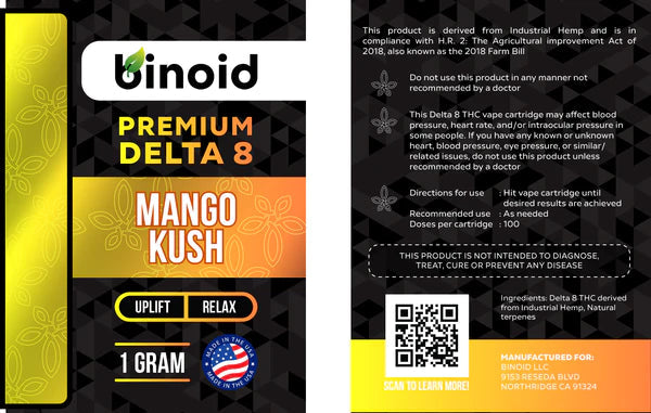 Binoid Delta 8 THC Vape Cartridge Mango Kush Best Sales Price - Vape Cartridges