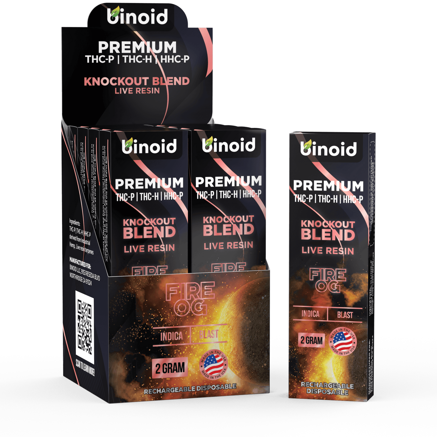 Binoid Fire OG Knockout Blend Live Resin Disposable - 2 Gram Best Sales Price - Vape Pens