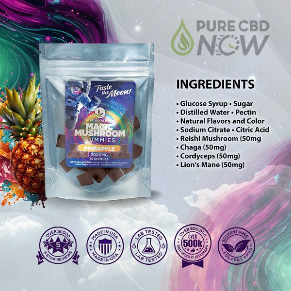 Blue Moon Hemp Legal Mushroom Pineapple Gummies 2000mg (10ct) Best Sales Price - Gummies