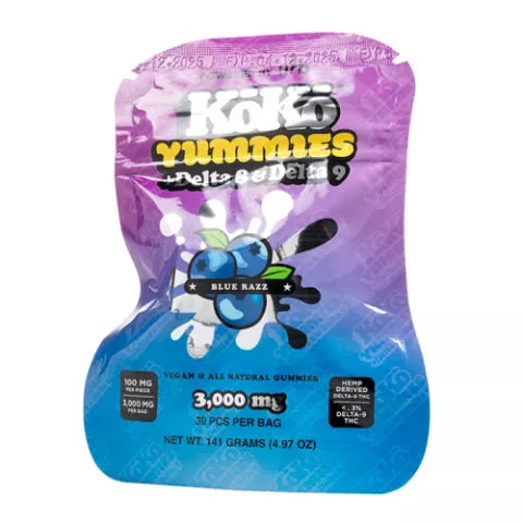 Blue Razz Gummies - D8, D9 - 3000mg - Koko Yummies Best Sales Price - Gummies