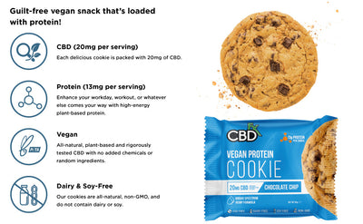 CBDFX CBD EDIBLES - Vegan Protein Chocolate Chip CBD Cookie 20MG Best Sales Price - Edibles