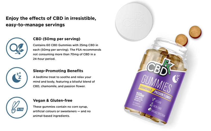 CBDfx CBD Gummies - Broad Spectrum Melatonin Sleep Gummies - 25MG - 1500MG Best Sales Price - Gummies