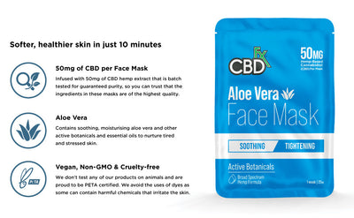 CBDfx CBD SKIN CARE - ALOE VERA CBD FACE MASK Spa Quality 50MG Best Sales Price - Beauty