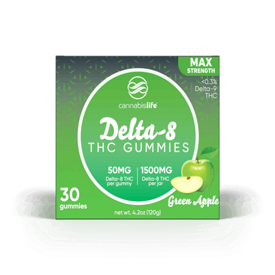 Cannabis Life GREEN APPLE DELTA-8 GUMMIES – (30CT) 1500MG Best Sales Price - Gummies