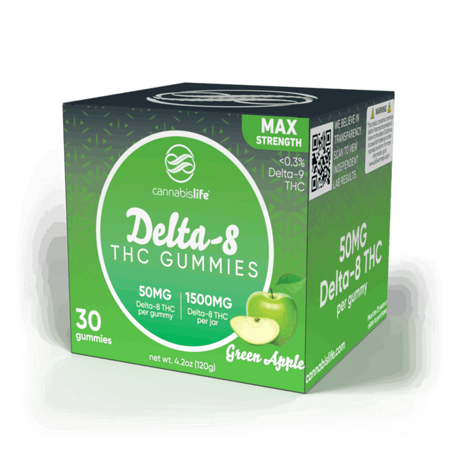 Cannabis Life GREEN APPLE DELTA-8 GUMMIES – (30CT) 1500MG Best Sales Price - Gummies