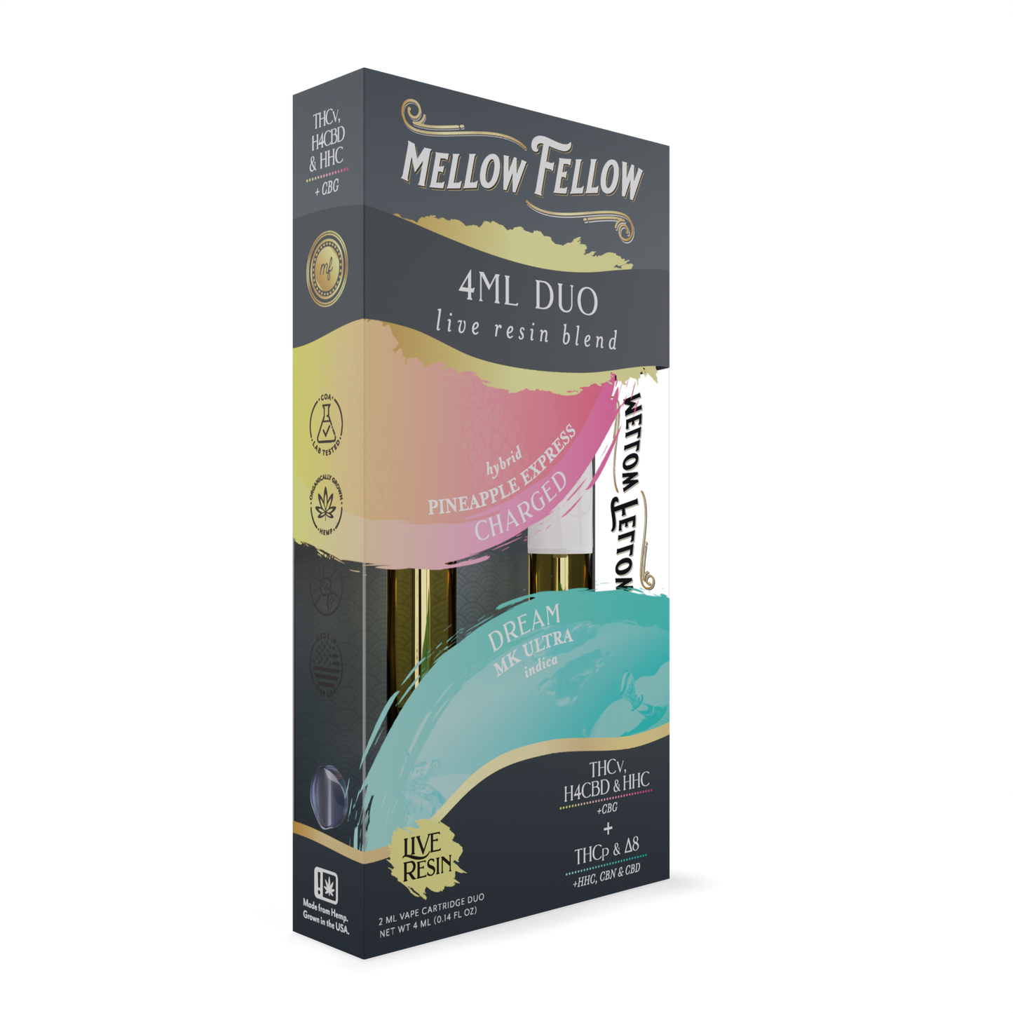 Mellow Fellow Charged (Pineapple Express) & Dream (MK Ultra) - Live Resin 4ml Vape Cart Duo Best Sales Price - Vape Cartridges