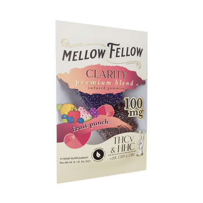 Mellow Fellow Clarity Blend Fruit Punch 2 cnt Infused Gummies - THCv, HHC, Delta 8, CBD, CBG Best Sales Price - Gummies