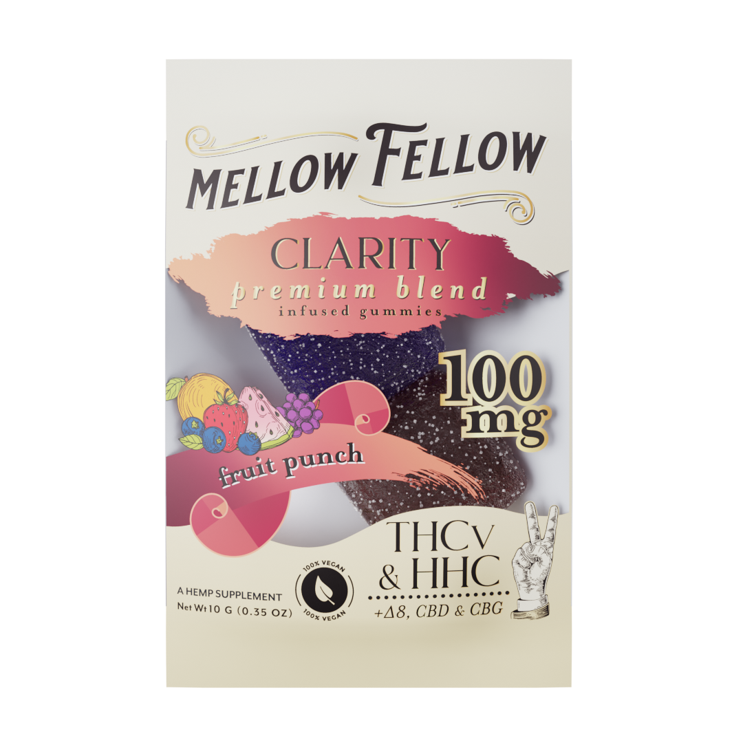 Mellow Fellow Clarity Blend Fruit Punch 2 cnt Infused Gummies - THCv, HHC, Delta 8, CBD, CBG Best Sales Price - Gummies