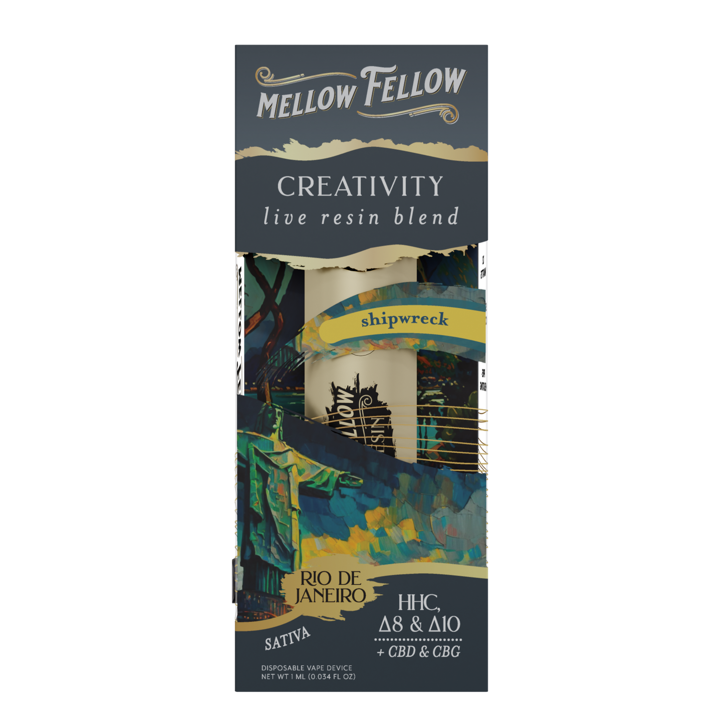 Mellow Fellow Creativity Rio De Janeiro - Shipwreck - Sativa - 1ml Live Resin Disposable Vape Best Sales Price - Vape Pens