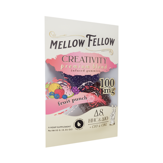 Mellow Fellow Creativity Blend Fruit Punch 2 cnt Infused Gummies - Delta 8, HHC, Delta 10, CBD, CBG Best Sales Price - Gummies