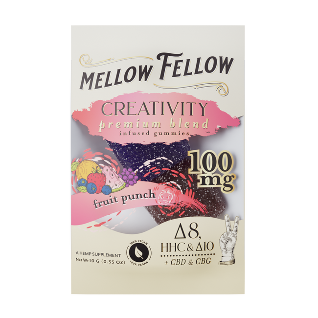 Mellow Fellow Creativity Blend Fruit Punch 2 cnt Infused Gummies - Delta 8, HHC, Delta 10, CBD, CBG Best Sales Price - Gummies
