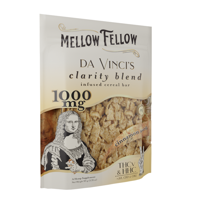 Mellow Fellow da Vinci's Clarity Blend - THCv, CBD, CBG, HHC, D8 - Cereal Bar - 1000mg - Cinnamon Swirls Best Sales Price - Edibles