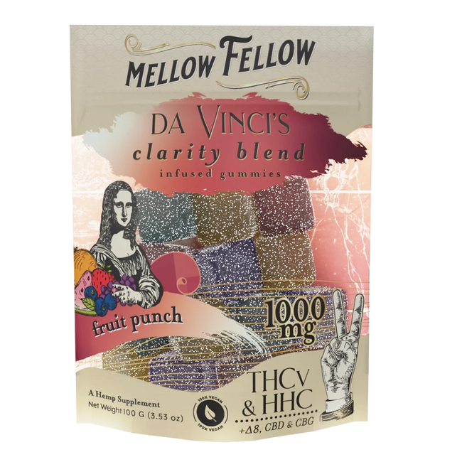 Mellow Fellow Da Vinci’s Clarity Blend M-Fusions BAGS Fruit Punch - CBD, CBG, HHC, D8, THCv - 20 Cnt - 50mg Per Gummy Best Sales Price - Edibles