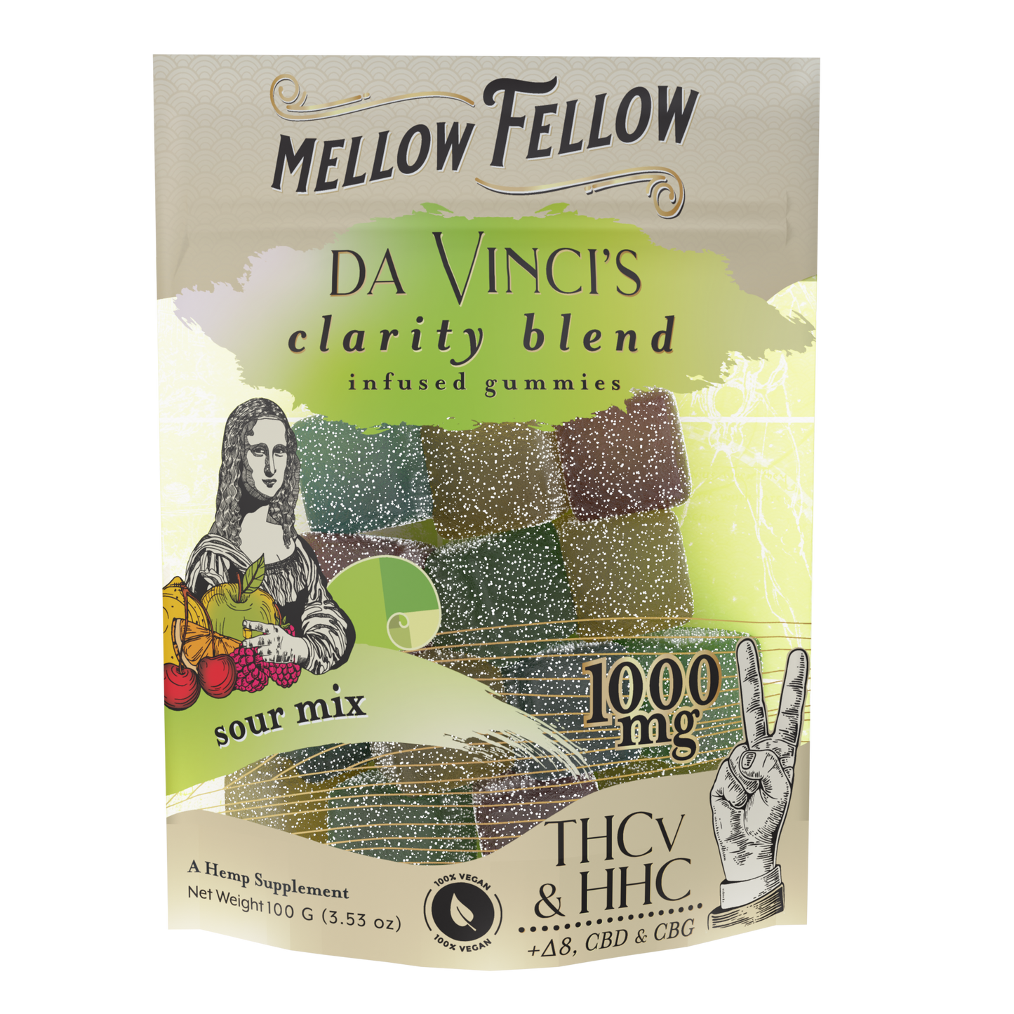 Mellow Fellow Da Vinci’s Clarity Blend M-Fusions BAGS Sour Mix - CBD, CBG, HHC, D8, THCv - 20 Cnt - 50mg Per Gummy Best Sales Price - Edibles