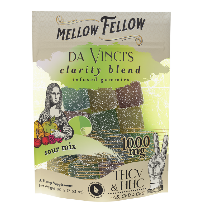 Mellow Fellow Da Vinci’s Clarity Blend M-Fusions BAGS Sour Mix - CBD, CBG, HHC, D8, THCv - 20 Cnt - 50mg Per Gummy Best Sales Price - Edibles