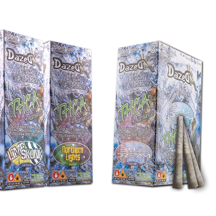 DazedA THC-A Diamonds Icewalkers 3-Pack Pre-Rolls (2.25g) Best Sales Price - Pre-Rolls