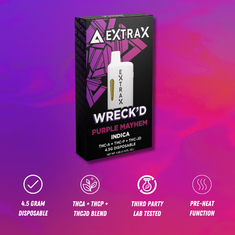 Delta Extrax Purple Mayhem | Disposable THCA 4.5G | Wreck’d Best Sales Price - Vape Pens