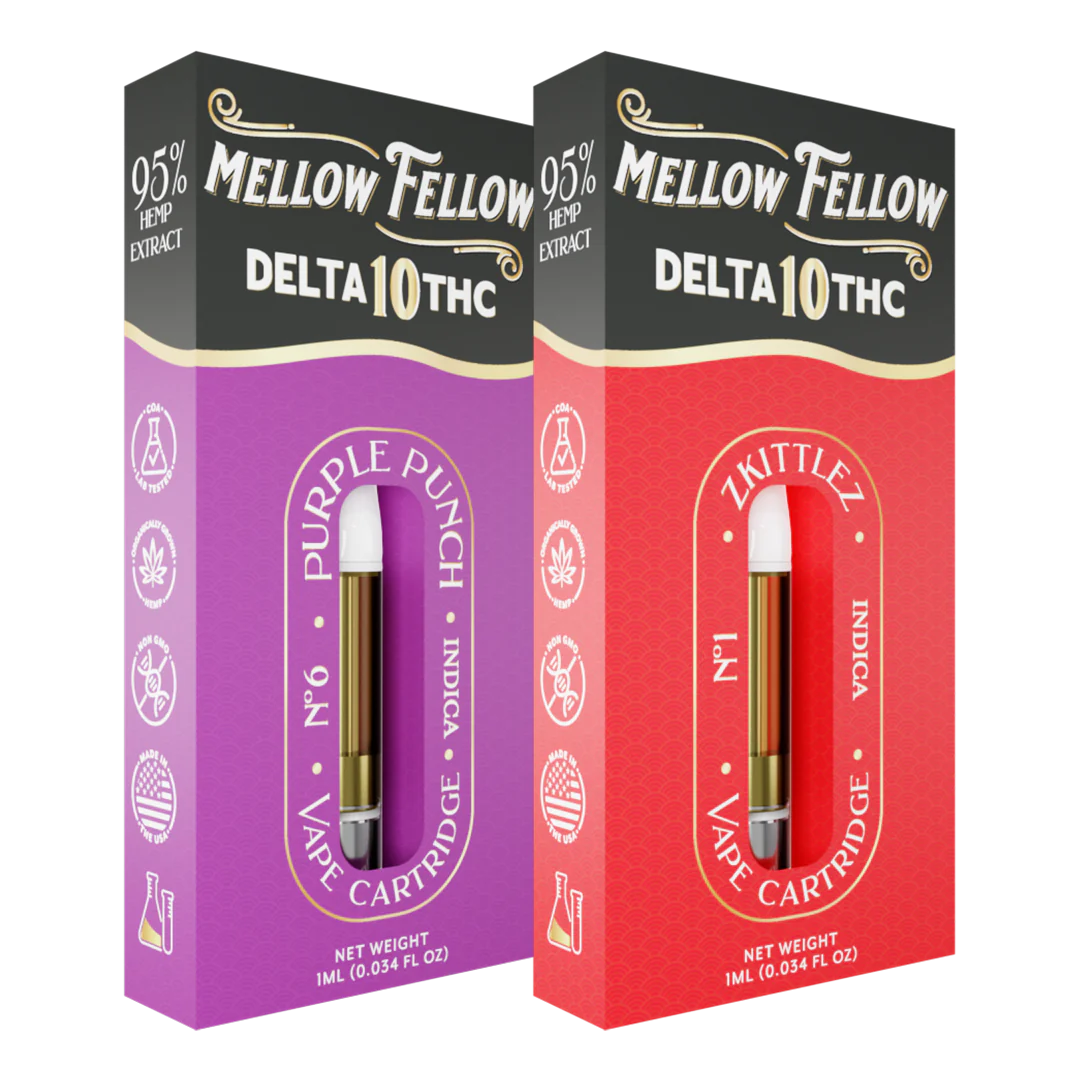 Mellow Fellow Delta 10 1ml Vape Cartridge Bundle (2 Pack) | Indica Best Sales Price - Bundles