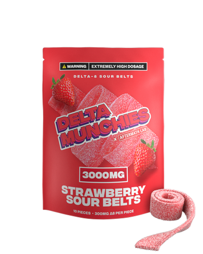 Delta Munchies - Delta 8 Edible - Strawberry Sour Belts - 3000mg Best Sales Price - Gummies