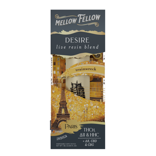 Mellow Fellow Desire Paris - Trainwreck - Indica - 1ml Live Resin Disposable Vape Best Sales Price - Vape Pens