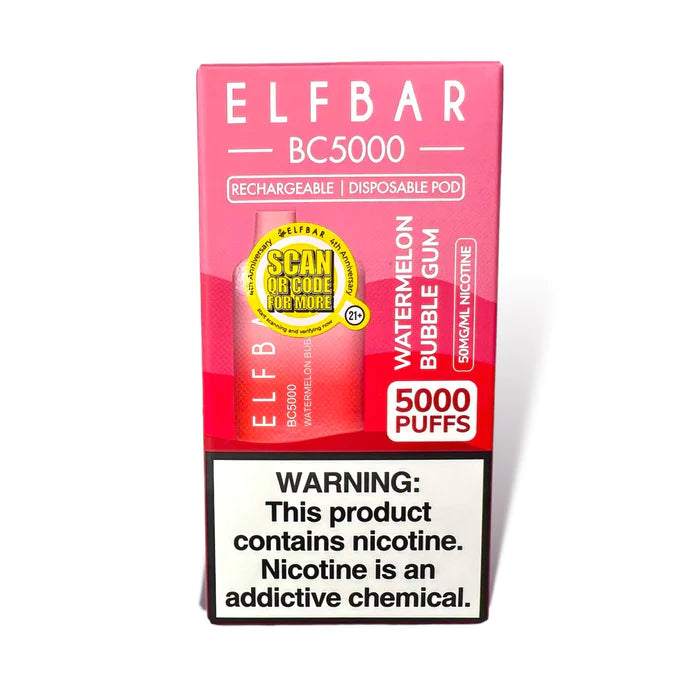 ELF BAR BC5000 5000 Puffs Disposable Vape - 13ML Watermelon Bubblegum Best Sales Price - Disposables