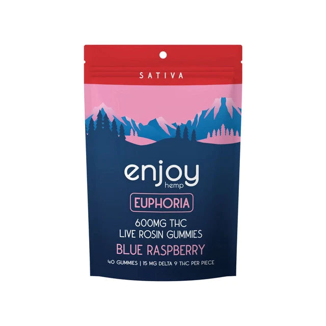 Enjoy Hemp Live Rosin Euphoria Delta 9 THC 600mg Gummies Sativa-Infused Blue Raspberry Best Sales Price - Gummies