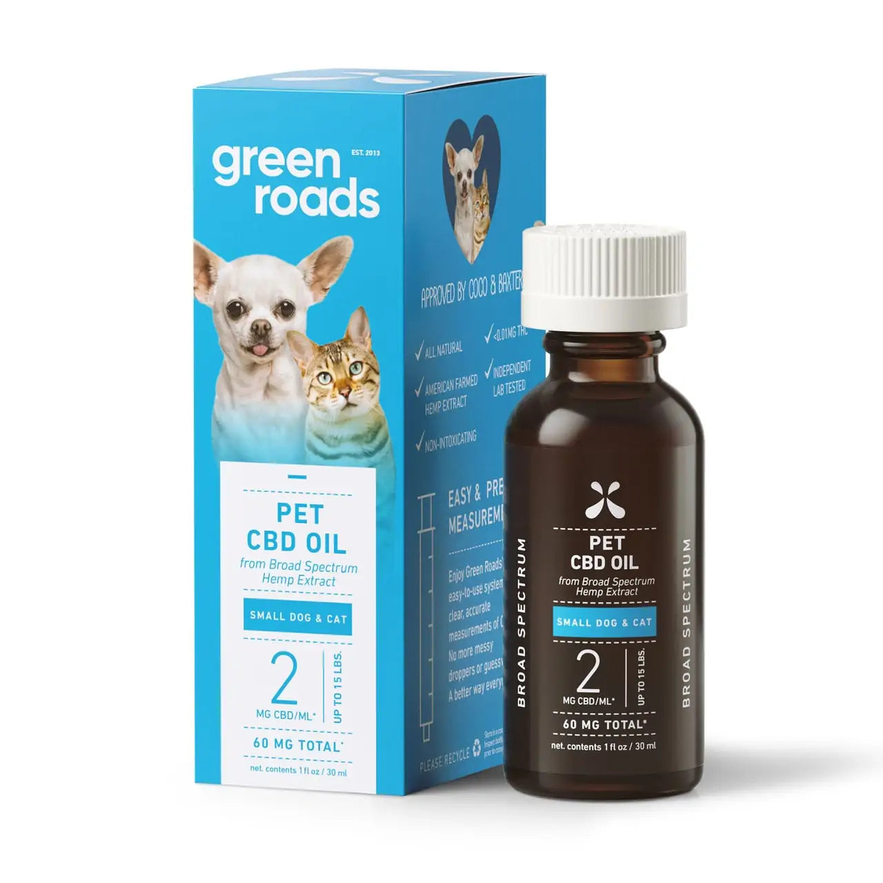 Green Roads Pet CBD Drops Small Dog + Cat, Broad Spectrum THC-Free, 1oz, 60mg CBD Best Sales Price - Pet CBD