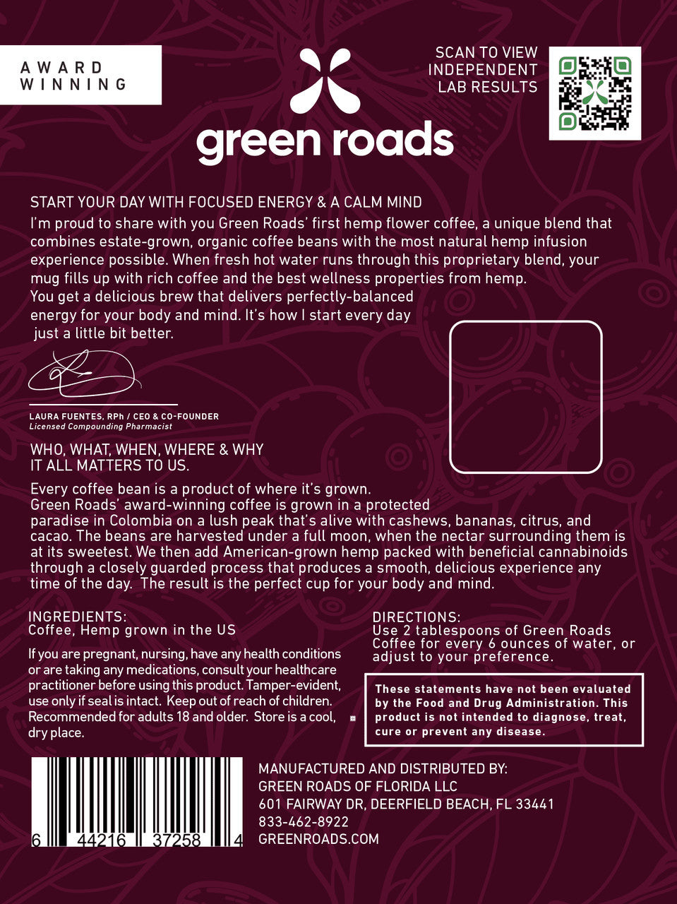 Green Roads Founders' Blend Hemp Flower Coffee - (12oz) Best Sales Price - CBD