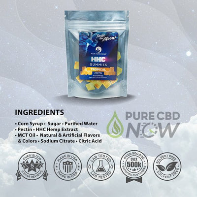 Blue Moon Hemp HHC Tropical Fruit Gummies 250mg (10ct) Best Sales Price - Gummies