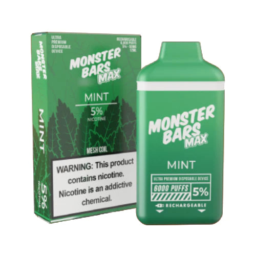 Monster Bars Max Vape 6000 Puffs Disposable Vape Kit 12ml Tobacco Mint Best Sales Price - Disposables