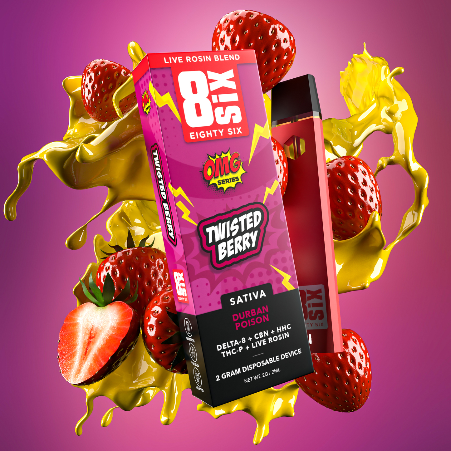 Eighty Six Twisted Berry Live Rosin Blend 2G Disposable (Durban Poison) Best Sales Price - Vape Pens