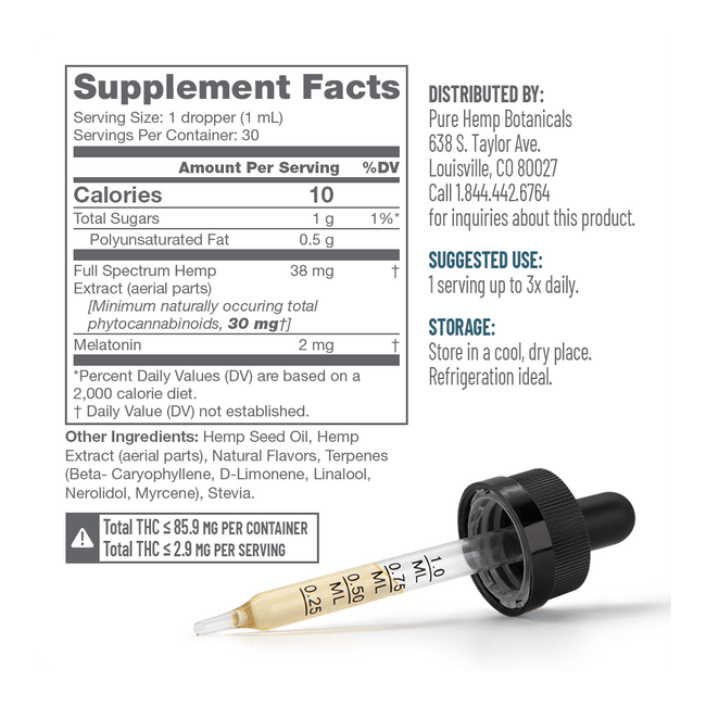 900mg Pure Sleep CBD + CBN Tincture by Pure Hemp Botanicals Best Sales Price - Tincture Oil