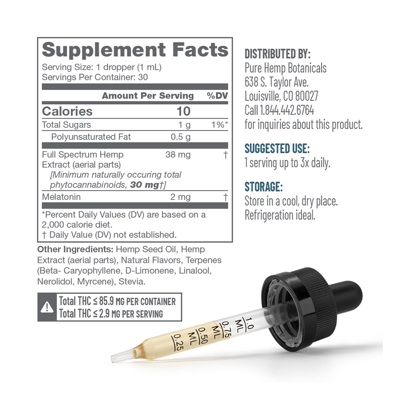 900mg Pure Sleep CBD + CBN Tincture by Pure Hemp Botanicals Best Sales Price - Tincture Oil