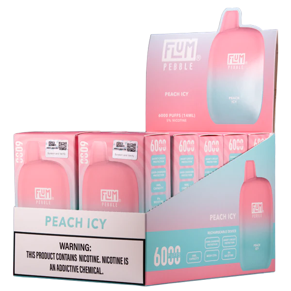 Peach Icy Flum Pebble 6000 Puffs Rechargeable Disposable Vape 14ML Best Sales Price - Disposables