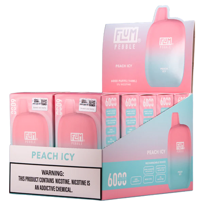 Peach Icy Flum Pebble 6000 Puffs Rechargeable Disposable Vape 14ML Best Sales Price - Disposables