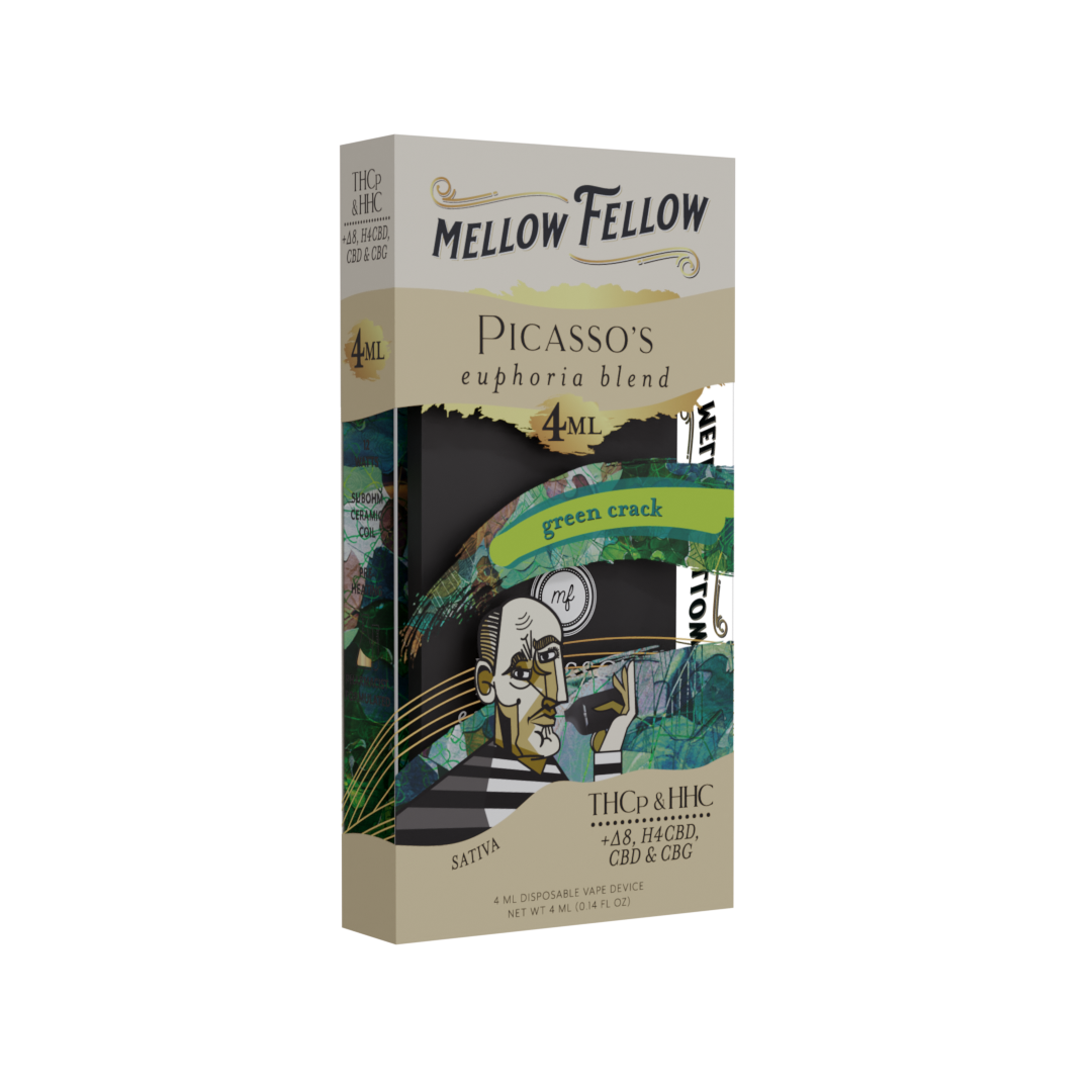 Mellow Fellow Picasso's Euphoria Blend - 4ML Disposable Vape - Green Crack - HHC, D8, PHC, CBD, CBG, THCp Best Sales Price - Vape Pens