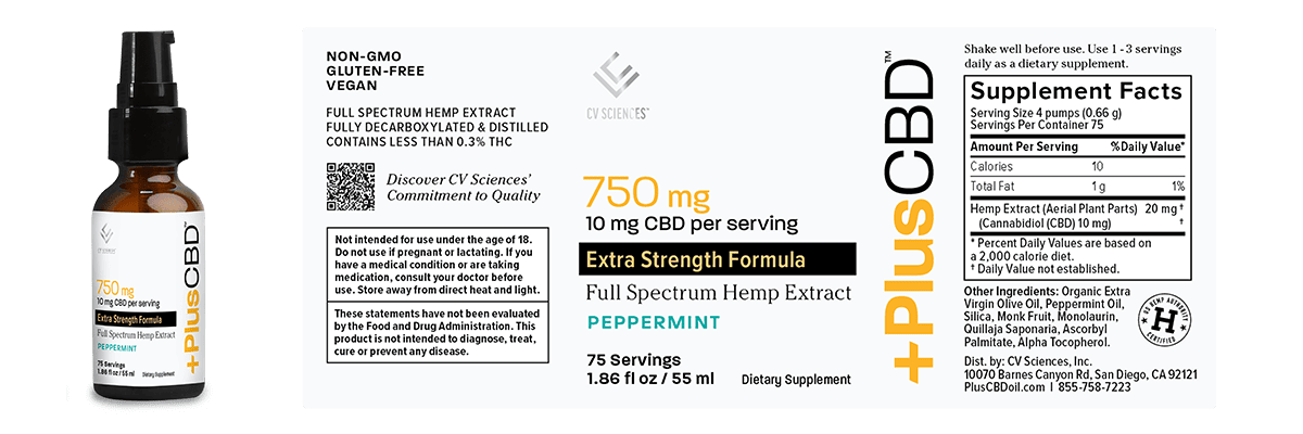 PlusCBD Extra Strength 10mg CBD Oil Peppermint Full Spectrum 1.86oz 750mg CBD Best Sales Price - Topicals