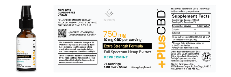 PlusCBD Extra Strength 10mg CBD Oil Peppermint Full Spectrum 1.86oz 750mg CBD Best Sales Price - Topicals