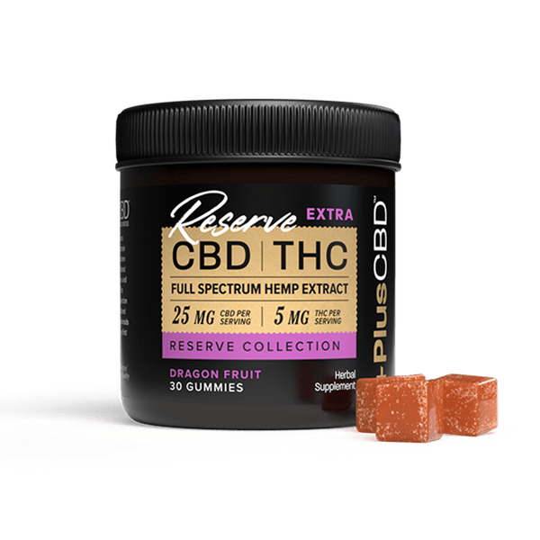 PlusCBD Reserve Extra 5mg THC + 25mg CBD Gummies Dragon Fruit Full Spectrum 30ct 150mg THC + 750mg CBD Best Sales Price - Gummies