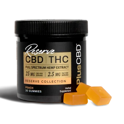 PlusCBD CBD GUMMIES 25MG | 2.5 MG THC 30CT PEACH Best Sales Price - Gummies