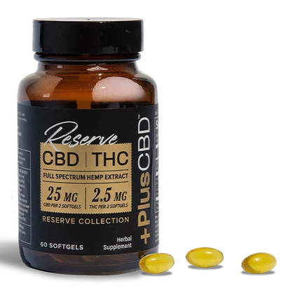 PlusCBD Reserve Softgels 25MG CBD, 2.5MG THC Best Sales Price - Edibles