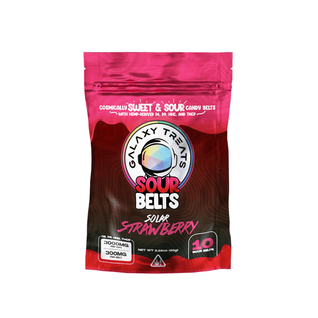 Galaxy Treats Solar Strawberry 3000mg D8 D9 HHC THCP Sour Belts (10-CT) Best Sales Price - Gummies