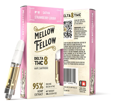 Mellow Fellow Strawberry Cough (Sativa) Delta 8 1ml Vape Cartridge