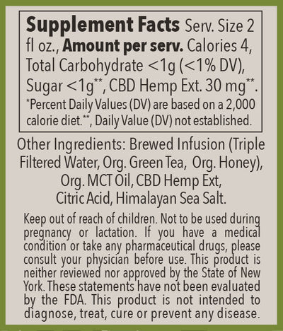The Hemp Division Green Tea & Honey Shot - 30 MG CBD (Case of 8) Best Sales Price -