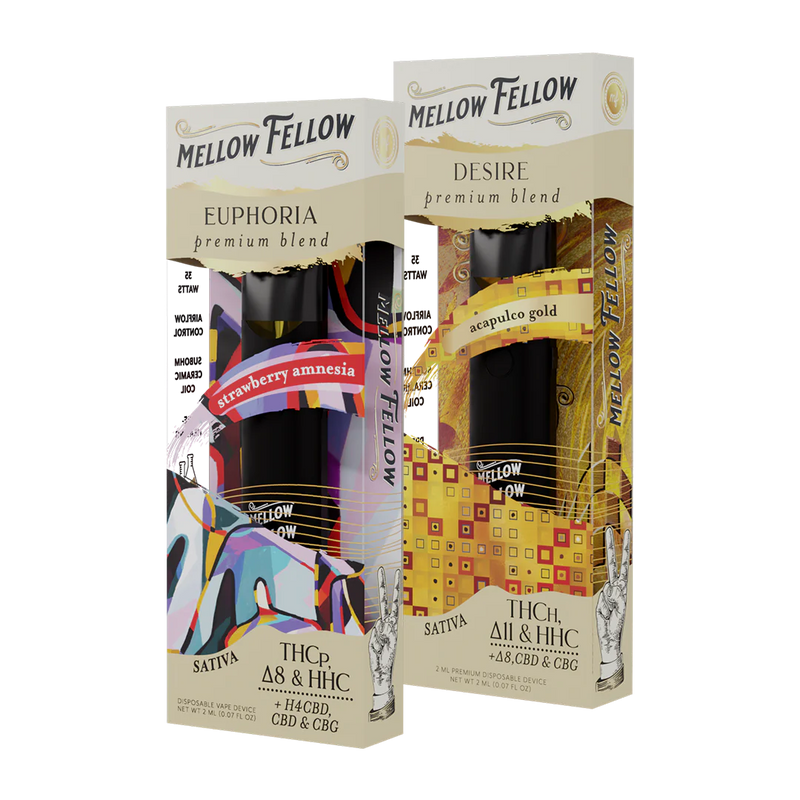 Mellow Fellow The Date Night Bundle - Desire (Acapulco Gold) and Euphoria (Strawberry Amnesia) - 2 Pk 2ml Disposable Vapes Best Sales Price - Vape Pens